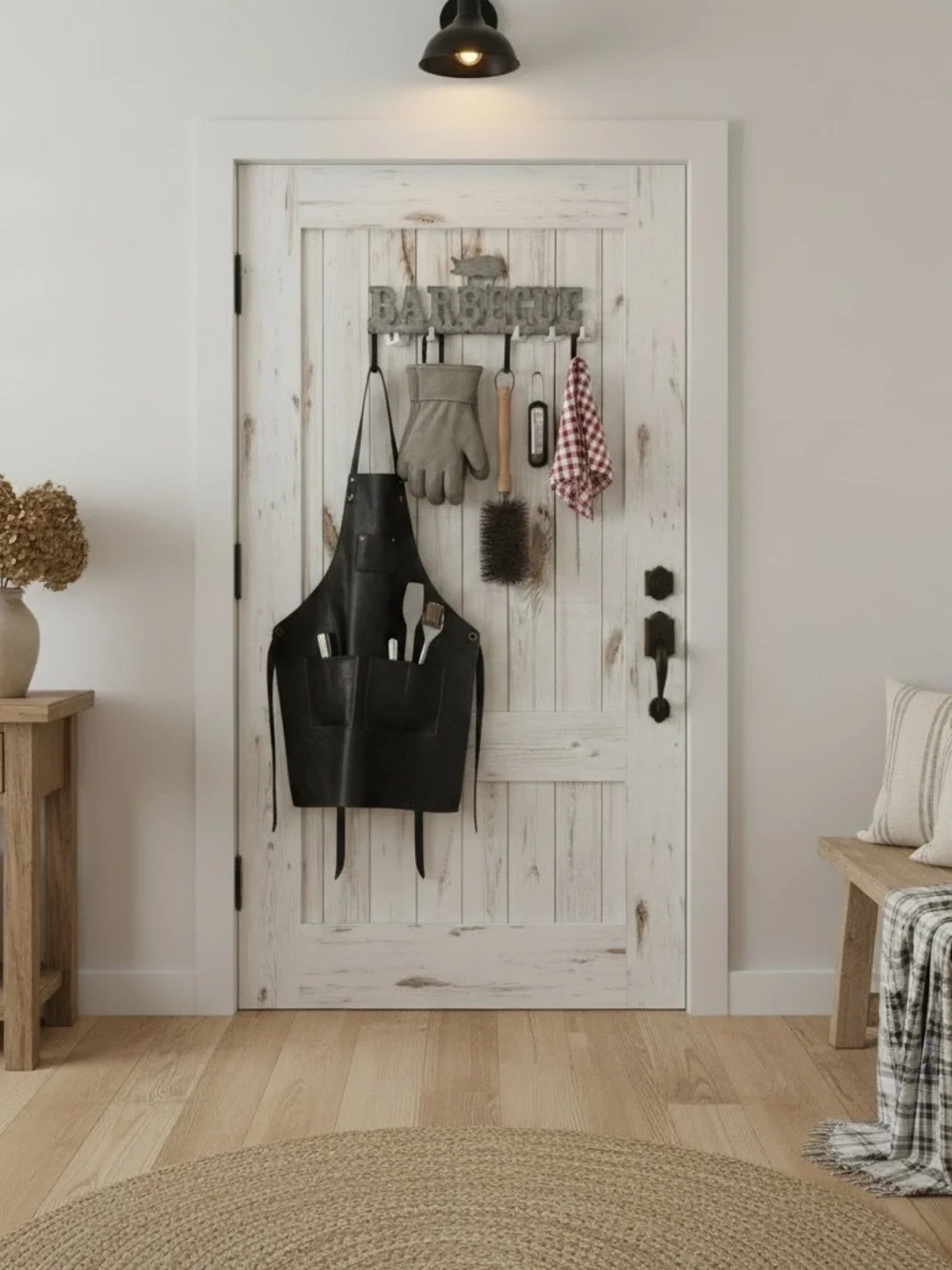 BARBECUE Metal Wall Hook Rack in Gray